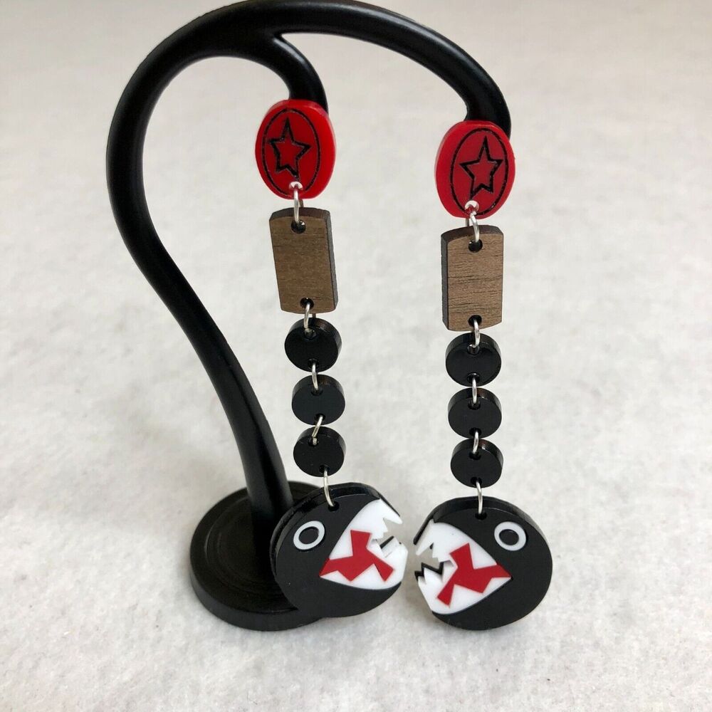 Super Mario Chain Chomp Dangle Earrings - Picture 3 of 4